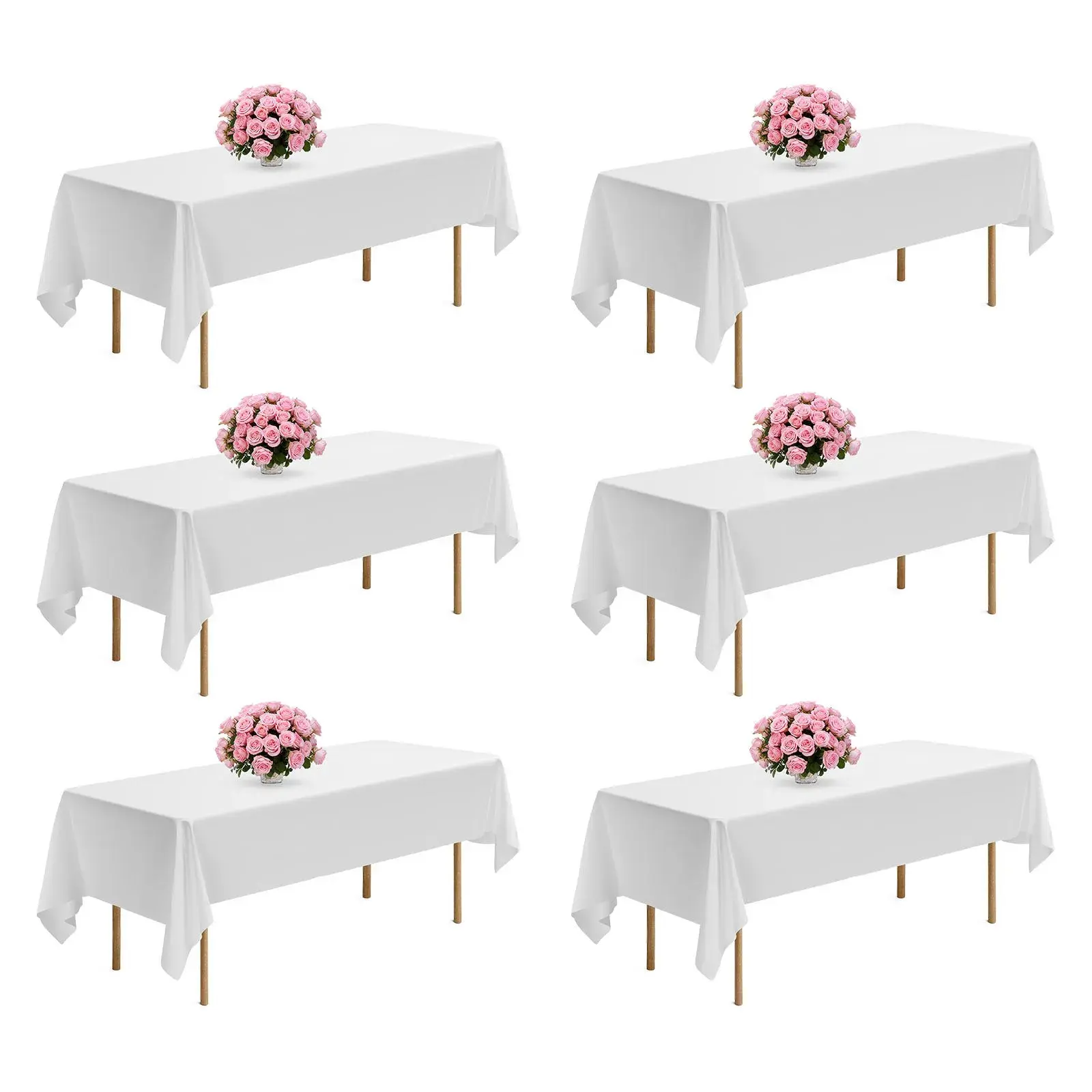 VEVOR White Tablecloths for Rectangle Tables, 6 Pack, 60 x 102 Inches, Reusable and Machine Washable Table Clothes, Wrinkle-Resistant Polyester Fabric Table Covers for Wedding, Party, Banquet