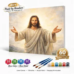Jesus DIY Paint-by-Numbers Kit for Adults, Wall Art for Home, Bedroom, and Bathroom Decor, High-Quality Acrylic Paint Set with 24 x 32-Inch Canvas (Includes Picture Frames), 60 Varieties of Rich Pigments in 300ml Bottles, Gifts for Women and Men