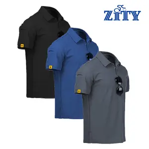 ZITY Men's Polo Shirt 3 Pack Short Sleeve Sports Golf Tennis T-Shirt with Pocket Moisture Wicking Technology for Medium Size Black Blue Gray Athletic Workout Clothing Casual Sportswear