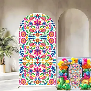 Arch Backdrop Cover Cinco De Mayo Birthday Baby Shower Decorations,2-Sided Colorful Mexican Otomi Flowers Backdrop Arch Covers for Mexico Wedding 2.6x6ft