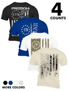 Men's 4-Pack 1776 Patriotic T-Shirts, Vintage American Flag Graphic Tees, Freedom We The People Short Sleeve Tops for Independence Day, Casual Wear #tiktokmademebuyit