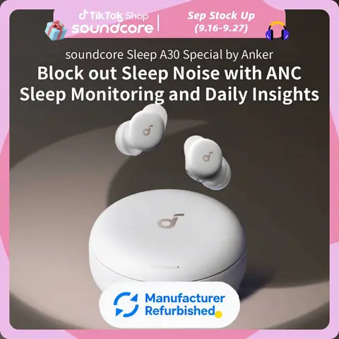 [Refurbished]soundcore Sleep A30 Special by Anker, Sleep Earbuds, ANC, Passive Isolation, Snore Masking, Extensive Sleep Audio, Ultra Comfort for Side Sleepers, 8-10H Playtime #tiktokshopsummersale