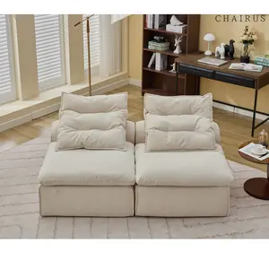 CHAIRUS Modular Sofa No Armrests,At will DIY Soft Corduroy Fabric Neck Pillow-Back Lounge Sofa Chair Reading Nook or Apartment Living Lumbar Pillow 2 Seats Upholstered Beige