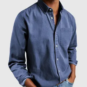 Men's Loose Fit Plain Polyester Fabric Menswear Cardigan Shirt - Long Sleeve Pullover with Pockets for Home, Casual Use