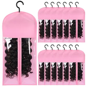 12PCS Wig Storage Wig Bags Storage with Hanger Hair Extension Holder Wig Hanger for Multiple Wigs Hair Extension Hanger Wig Holder Hair Extension Storage Hair Extensions, Wigs & Accessories (PINK)