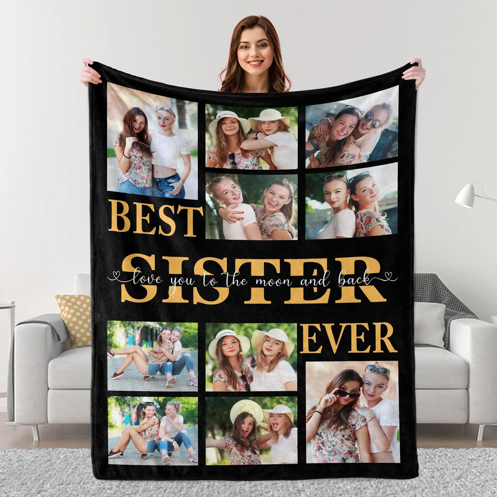 Custom Blanket to My Sister, Birthday Gifts for Sisters from Sisters, Personalized Sister Blanket with Photos, Sister Gifts from Sisters,