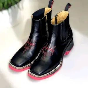 Botines Doble Para Trabajo Short Work Boots for Men - Black & Red Leather with Red Sole - Durable & Reliable Daily Task Footwear - Boy, Work Protective Shoes