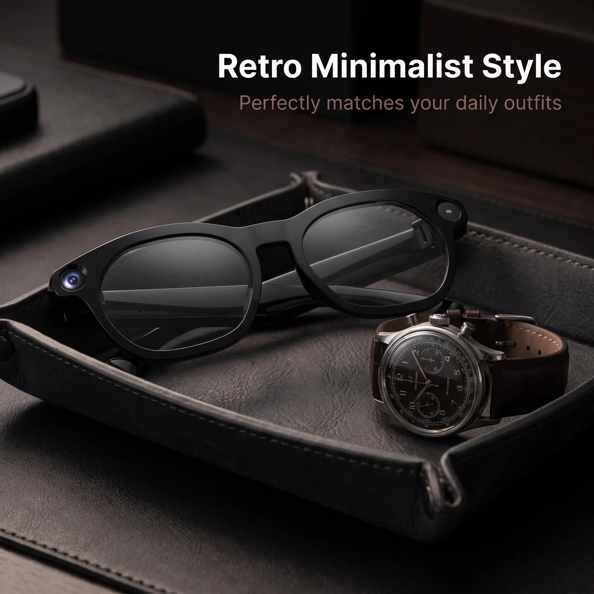 Unisex Retro Wearable Smart Glasses with HD Camera, AI Translation, Open-Ear Wireless Bluetooth Audio, Voice Control, Hands-Free Calls, Music Playback, Object Recognition for Travel, Driving, Usb