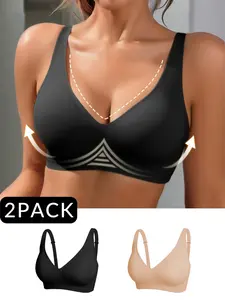 Women's Wireless Jelly Bra, Deep V Design, Medium Support, Three-Quarter Cup, Casual Fitted Lined Underwear, All Seasons Wear, Supportive Wireless Bra