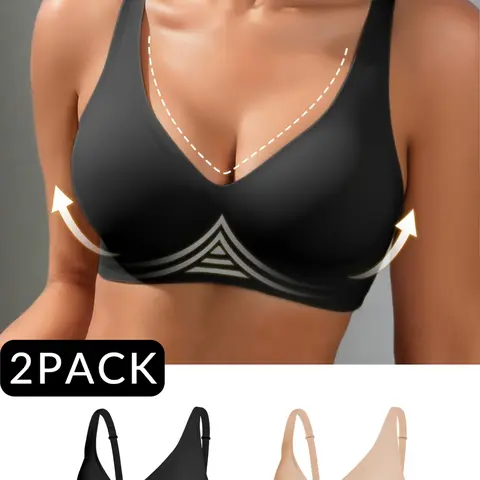Women's Wireless Jelly Supportive Bra, Deep V Design, Medium Support, Three-Quarter Cup, Casual Fitted Lined Underwear, All Seasons Wear