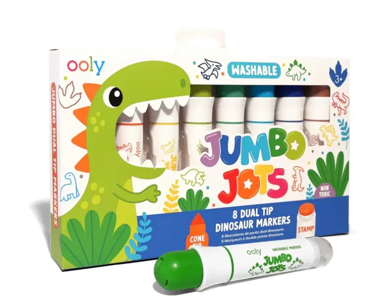 Jumbo Jots: Dual Tip Cone & Stamp Markers - Dinosaur