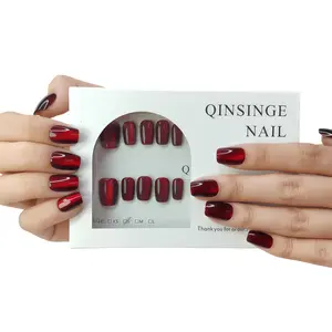 QINSINGE Ruby Gemstone Luxury Press-On Nails – Premium Red Crystal Shine, Elegant Handcrafted Design, High-Durability Nail Set for Parties & Daily Glam