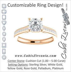 Cubic Zirconia Engagement Ring- The Rosario (Customizable Cushion Cut Cathedral Setting with 3/4 Pavé Band)