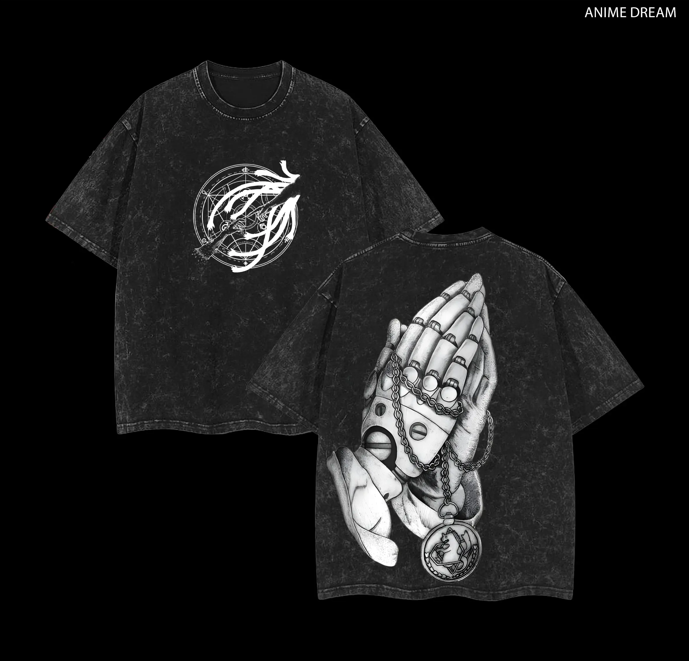 Fullmetal Alchemist Anime Double Printed Vintage Washed Tee Unisex Oversize Anime Manga Washed Heavyweight Cotton T-shirt, Gift For Anime Fan, Anime Lover