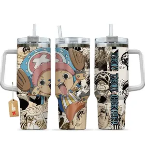 [Sip40 Otaku] Tony Tony Chopper Cotton Candy 40oz Handle Tumbler – Kawaii Anime Stainless Steel Travel Mug, Double Wall Vacuum Insulated Cup, Cute Otaku Drinkware, Large Iced Coffee Tumbler, Manga Lover Gift, Gaming Fan Merchandise