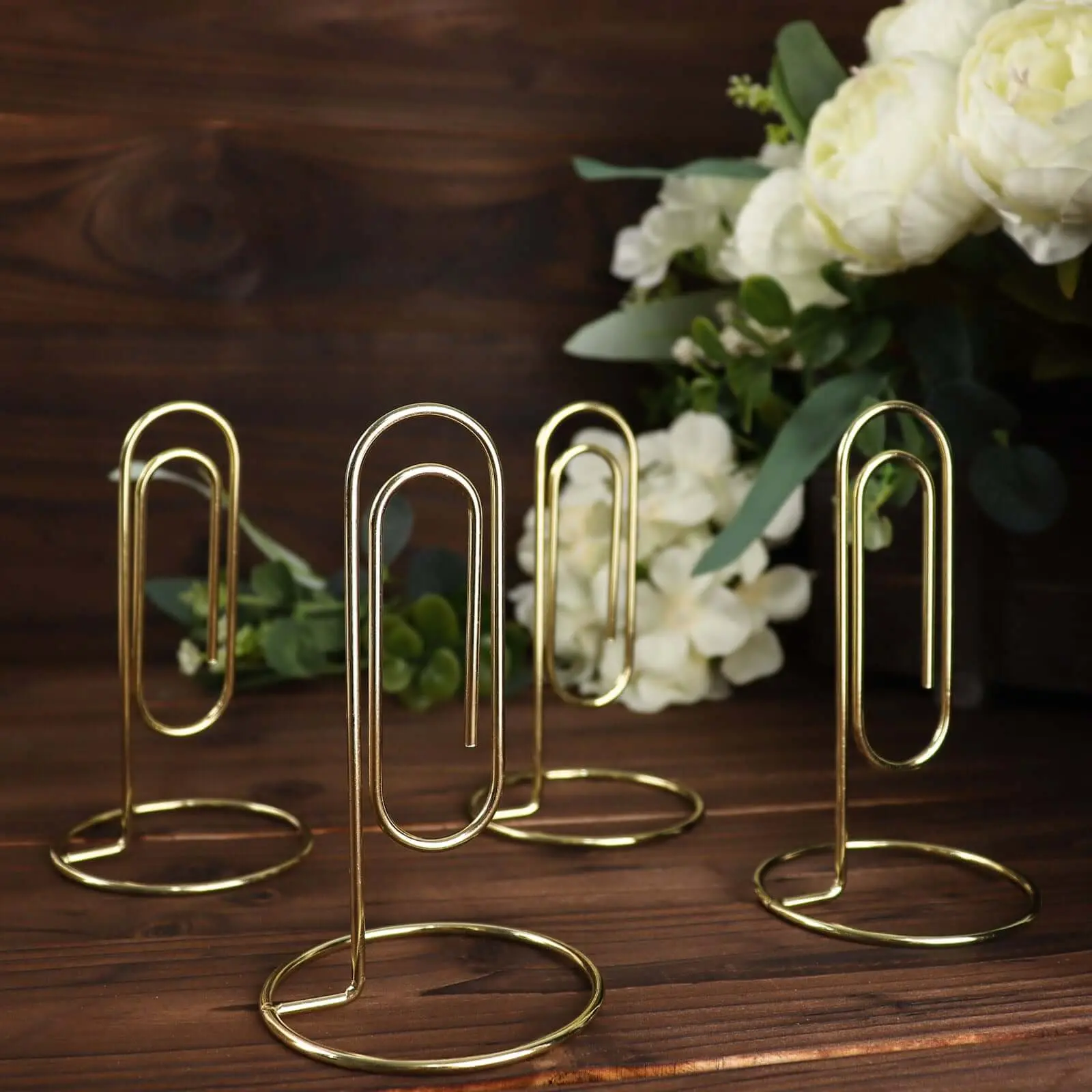 5-Pack Metal Card Holder Stands 5" Paperclip Design Gold - Table Number Stands and Wedding Menu Clips