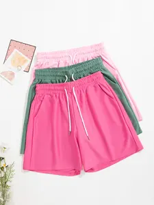 Women's Summer Gym Shorts Set, Drawstring Waist Running Gym Shorties, Casual Pure Color Jogging Underwear, Pack of 3