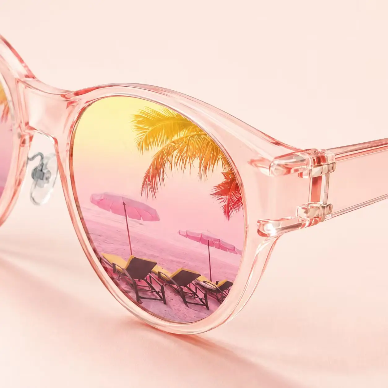 2026 Unisex Polycarbonate Polarized Sunglasses for Couples - Stylish round frame, UV400 protection, ideal for driving and outdoor activities. Pink.