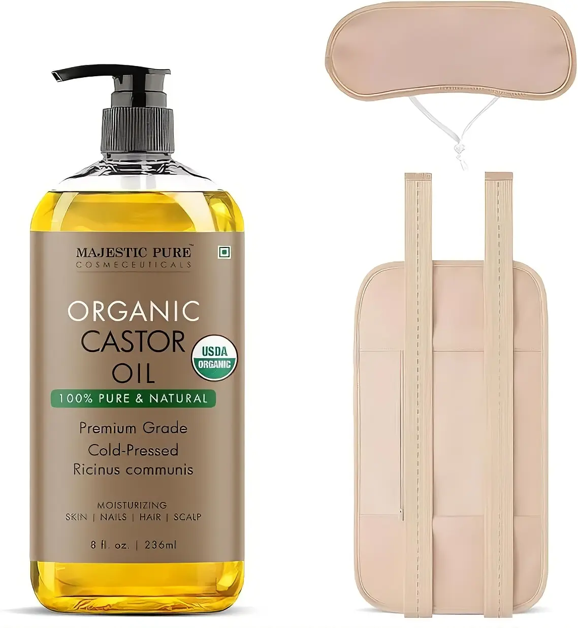 Majestic Pure USDA Organic Castor Oil - 8 Fl Oz with Wraps