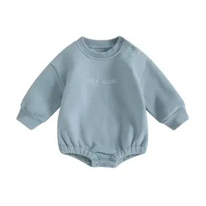 Newborn Baby Boy Outfits Fleece Little Dude Bubble Romper Sweatshirt Long Sleeve T-Shirt Warm Fall Winter Clothes