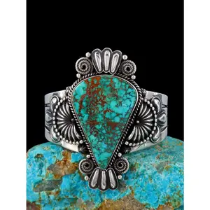 Native American Jewelry Sterling Silver Natural Royston Turquoise Cuff Bracelet