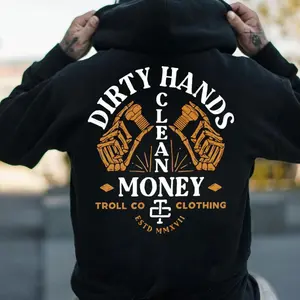 [graphic hoodies]Troll Co Garage Dirty Hands Make Clean Money T-shirt Sweatshirt Hoodie, Mechanic Unisex Shirt, Back Side Printed Workwear Streetwear - Men's Hoodie