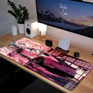 1pc Extended Gaming Mouse Pad And PC Desktop Keyboard Mat - Pink Sports Car And Spring Cherry Blossom Pattern - Laptop Protector Pad, Study Desk Mat - Durable Non-Slip Base, HD Printing, Sizes Available XL XXL - Suitable for Home