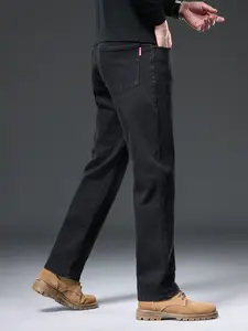 Men's Fleece Lined Slim Fit Plain Natural Jeans, Comfortable Winter Wear, Warm Soft Fabric, Suitable for Cold Weather, Fashion Design Daily Use