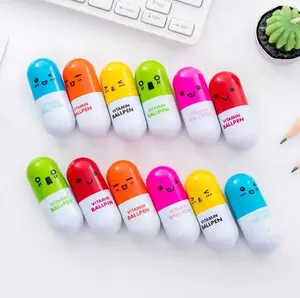 1 pack of 6 different styles of cartoon color soft gel capsule ballpoint pens, cute pill-shaped gift pens, creative stationery, school supplies