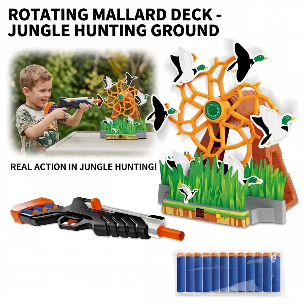 Dynamic Electric Moving Duck Shooting Target with 60S Countdown Timer - Precision Blaster Toy Gun Set with 12 Soft Darts- Rotating Competitive Target Game for Visual Training & Reaction Speed - Perfect Gift for Kids