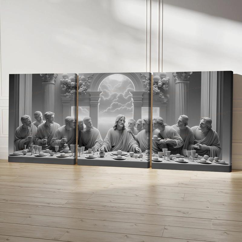 3-Piece Wooden Framed Canvas Art Set, & Last Supper Religious Theme Poster, Modern Home Decor Wall Art, High-Definition Print