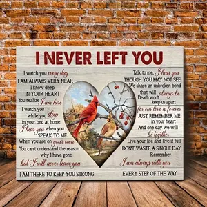 1pc Wooden Framed Canvas Print: Love Poster Art Painting for Bedroom Decor with Memorial Cardinal Drawing Heart, Ready to Hang Gift Frame（Canvas Wrap Frame）