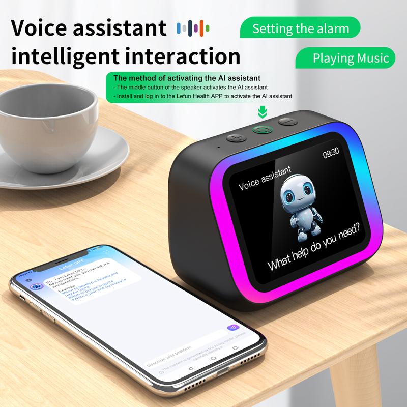 alarm  clock, high aesthetic desktop decoration, Bluetooth audio, multiple atmosphere lighting effects, sedentary health reminders, multiple energy supply displays, weather synchronization, phone synchronization, contact synchronization, smart speak