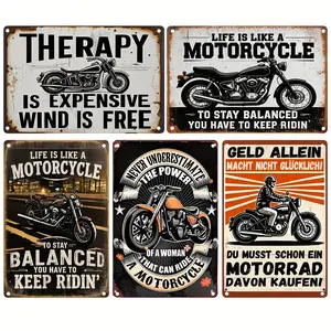5pcs Motorcycle Style Metal Tin Signs Retro Home Decor For Man Cave Garage Basement Outdoor Suitable For Motorcycle Enthusiasts Vintage Wall Art Metal Sign Set