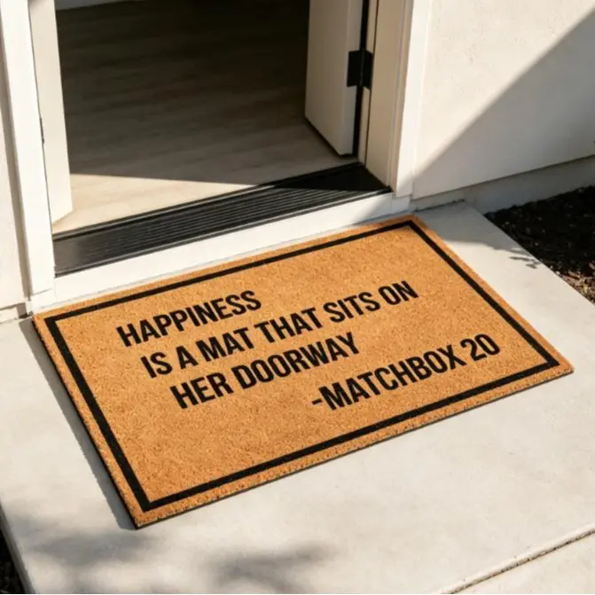 Matchbox 20 Lyric Non-Slip Rubber Doormat - "Happiness Is A Mat", Entryway Decor Anti-Slip Traction Doormat for Front Door/Indoor/Outdoor, summerwins, Anti-Slip Traction Doormats