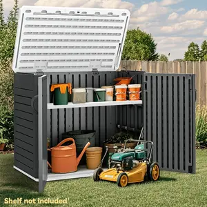 Yitahome 35 Cu Ft Outdoor Storage Shed(w/o Shelf), Weather-Resistant Resin, Horizontal Design, X-Shaped Lockable Door, Suitable for Bike, Garden Tools, Trash Cans