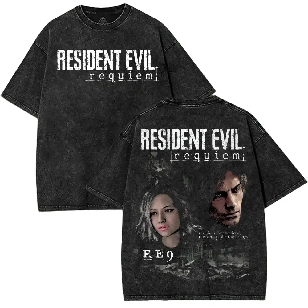Resident Evil Requiem Graphic Tee Heavy Cotton Acid Wash Oversized T-Shirt for Men Women Leon Kennedy Horror Game Streetwear Y2K Aesthetic Trendy Casual Top Perfect Gift for Gamers Retro Survival Horror Apparel Urban Style Outfits Y2K Fashion Tops!