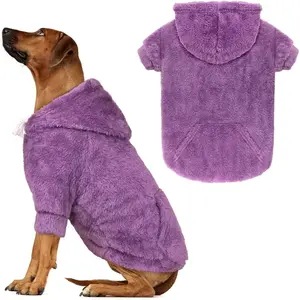 3XL Dog Sweaters for Large Dogs,Dog Hoodie,Warm Fuzzy Fleece Sweatshirt with Hood & Pocket,Leash Hole,Cozy Cold Weather Pet Clothes Sweater Hoodie for Large Dogs(Purple,3XL)