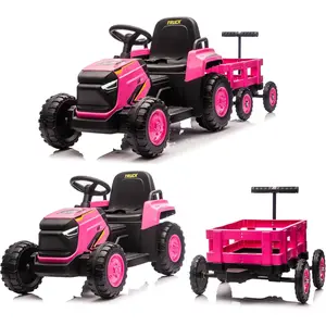 Toddlers Ride on Tractor with Detachable Garden Cart, 12V Electric Kids’ Vehicle with Trailer
