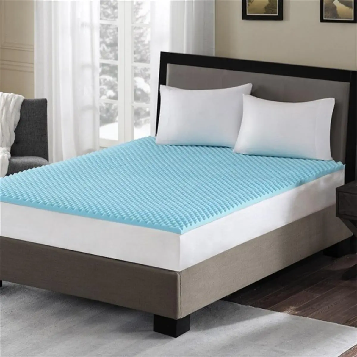 Flexapedic by Sleep Philosophy BASI16-0382 1.5 in. Cooling 40D Memory Foam Topper, Blue - Alleviates Pressure Points