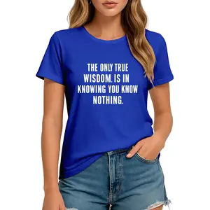 Socrates Philosophy Quote Graphic Tee | "True Wisdom" Intellectual T-Shirt | Royal Blue Aesthetic Statement Top 000408