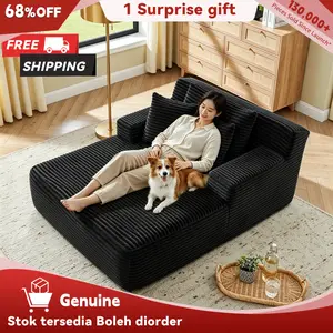 Niccae Frameless Lazy Sofa Recliner Bed - Luxury Plush Corduroy Upholstered Floor Lounger, Modern Minimalist No-Assembly-Required Indoor Living Room Furniture, Modern Minimalist Sofa