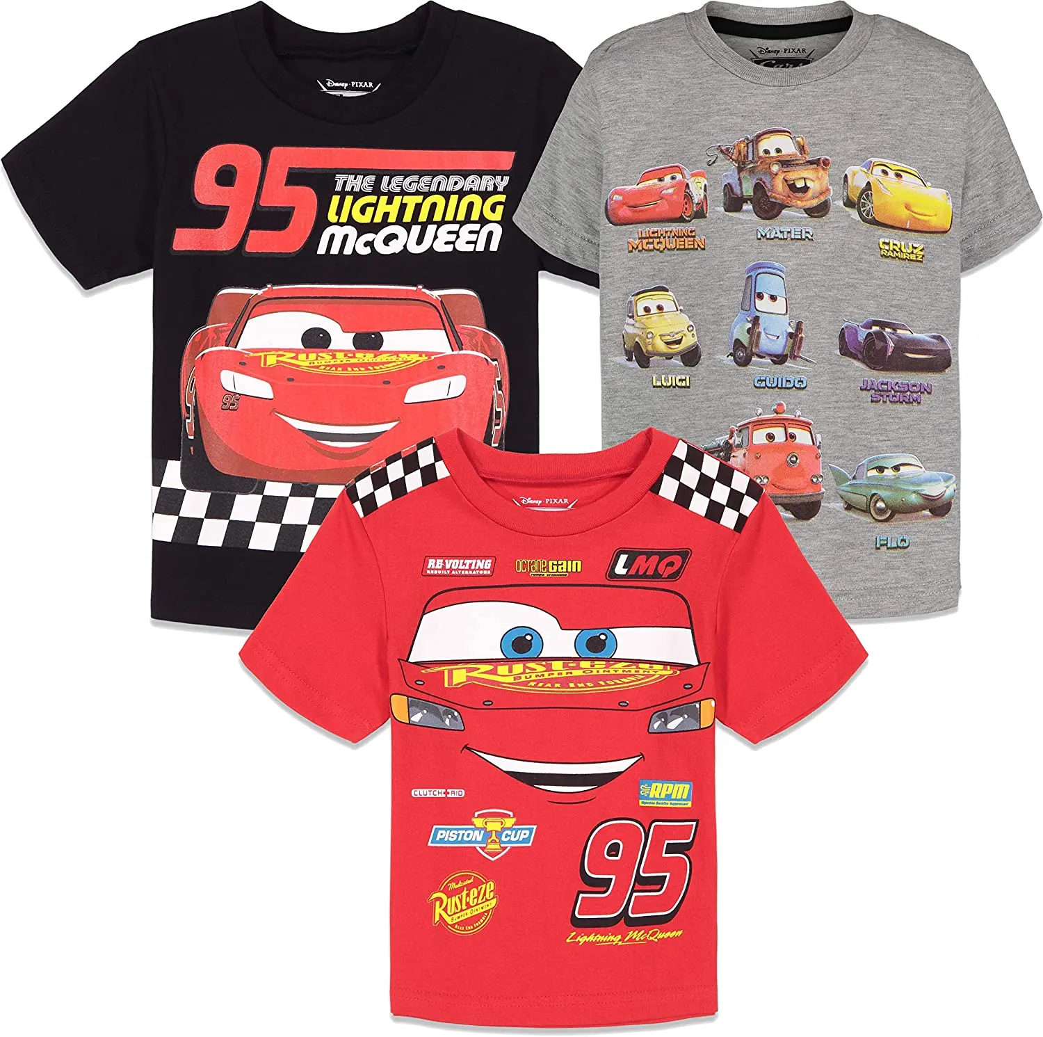 Disney Cars Boys' 3-Pack T-Shirts Toddler to Big Kid