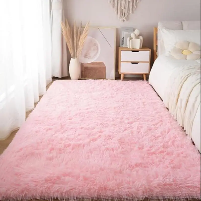 Solid Color Fluffy Rug, 1 Count Non-slip Soft Thickened Floor Mat, Decorative Carpet for Home Living Room Bedroom Hotel Dormitory