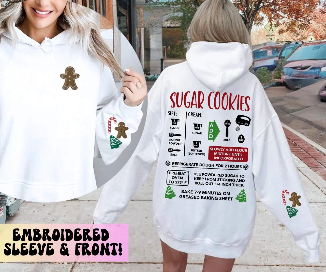 Recipe Hoodie, Christmas Recipe Hoody, Sugar Cookies Recipe Holiday Sweatshirt Unisex Hoodie Women Womenswear Candy Cute