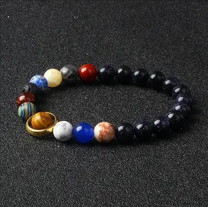 Natural Solar System 7 Chakra Blue Goldstone 8mm Round Beads Healing Strength Protection Stone Men Handmade Bracelet Gift