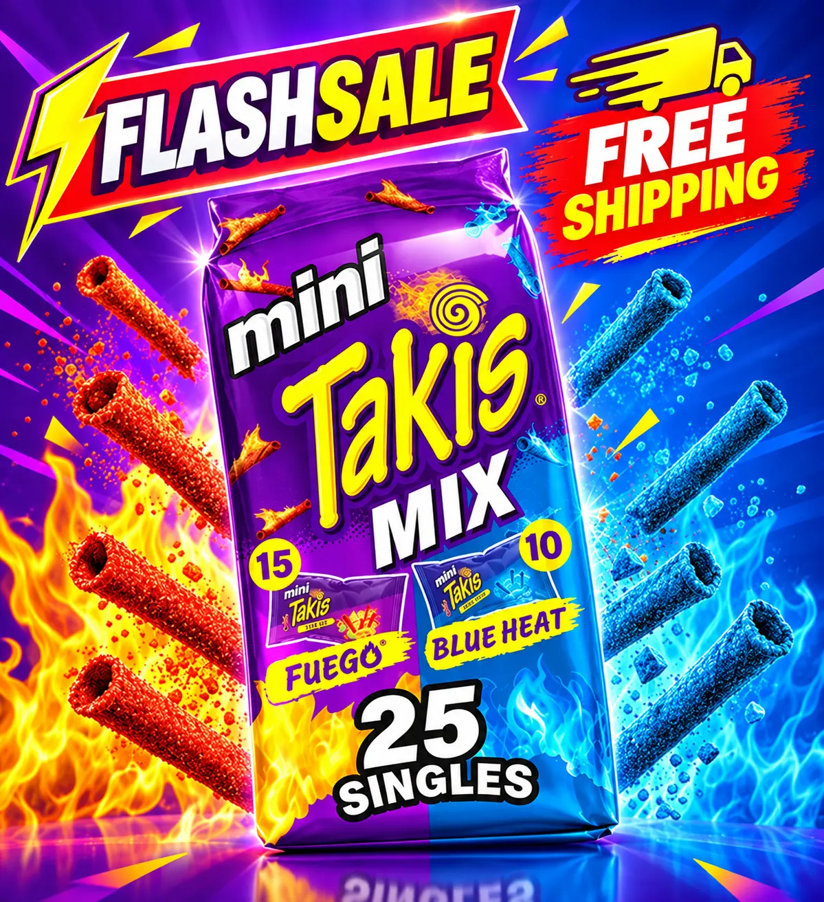 Takis Mini Rolled Tortilla Chips – 25 Count Variety Pack | Assorted Flavors, Crunchy Rolled Corn Snacks, Spicy & Flavorful Treats for Parties, School Snacks, Movie Nights & Everyday Cravings