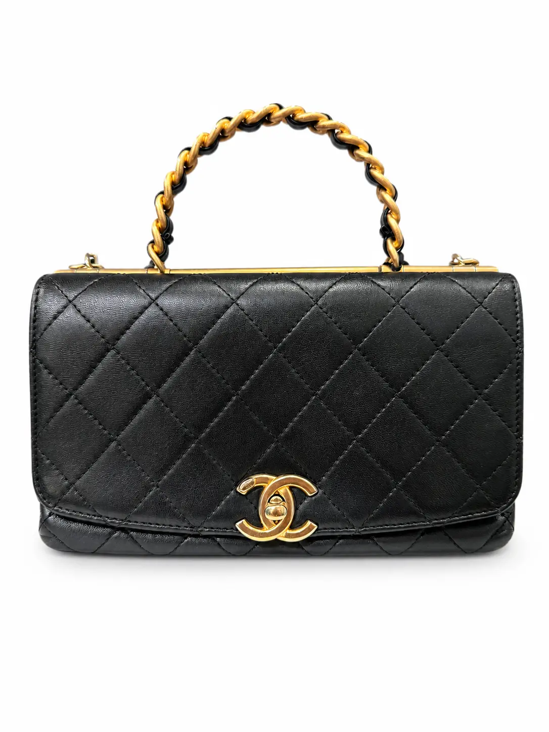 Pre-owned CHANEL Leather Top Handle Bags Top Handle 2way Bag Black Gold Silver Matelasse 15699423