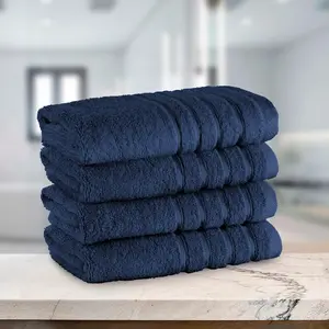 Mocassi 4-Pack Turkish Cotton 4 Lines Stripe Hand Towel Set, 16 x 28 inch