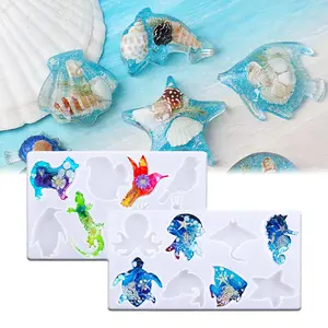 2 Pack Keychain Making Silicone Mold Set,16 Marine Terrestrial Amphibious Animals Molds for Epoxy Resin Casting Craft DIY Pendants Ornaments Decoration Gift,Hand Tools Kits